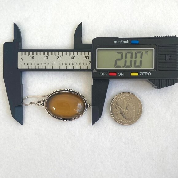 Sterling Silver 925 Large Bezel Set Oval Agate Quartz Dangle Drop Earrings - Picture 14 of 16